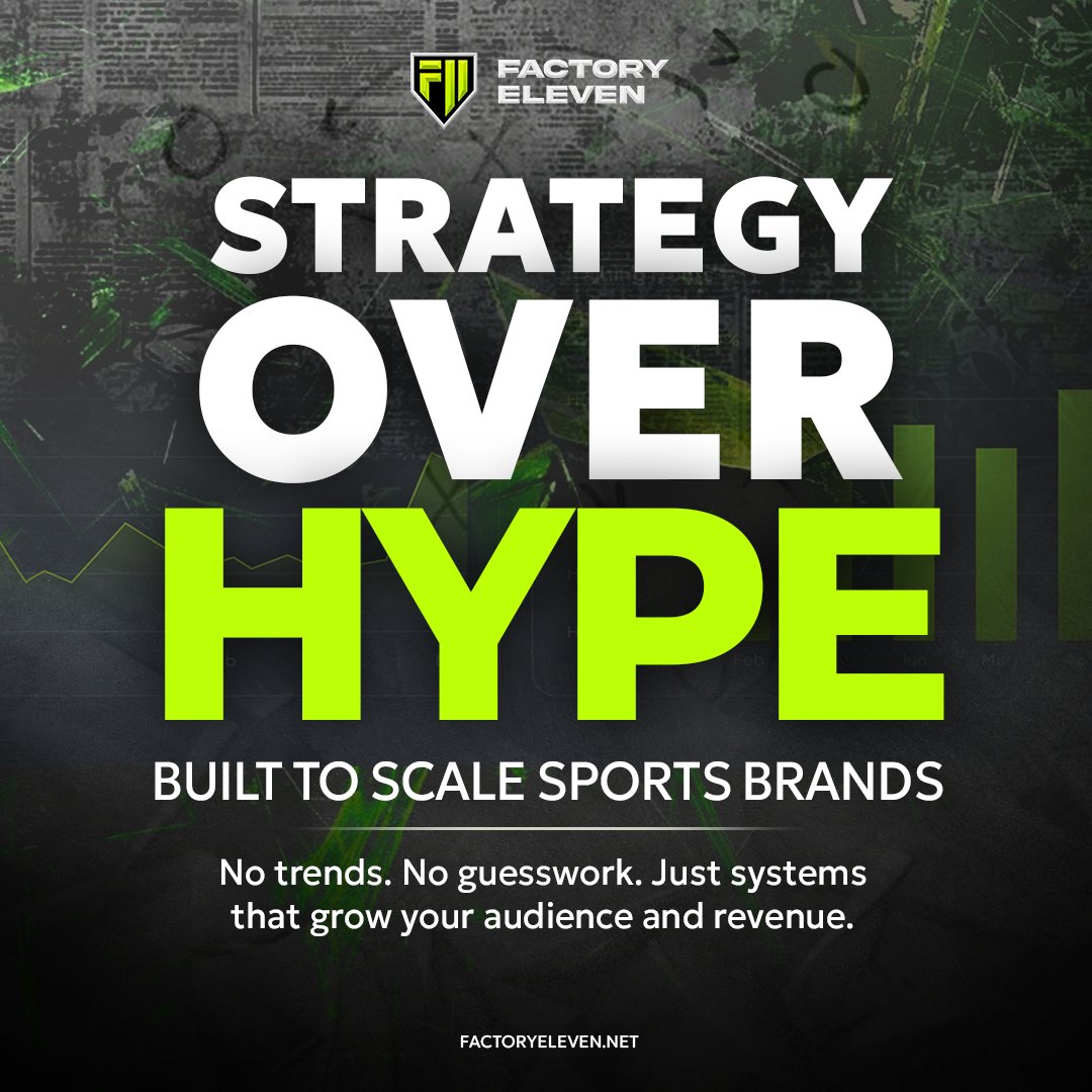 Factory11Sports's tweet photo. Hype fades. Strategy scales.

Factory // 11 builds systems designed to grow your audience, strengthen your brand, and turn attention into real business results.

No guesswork. Just intentional growth.

#FactoryEleven #SportsMarketing #BrandStrategy #SportsBusiness #BuiltToScale https://t.co/Fp64l0XdTR