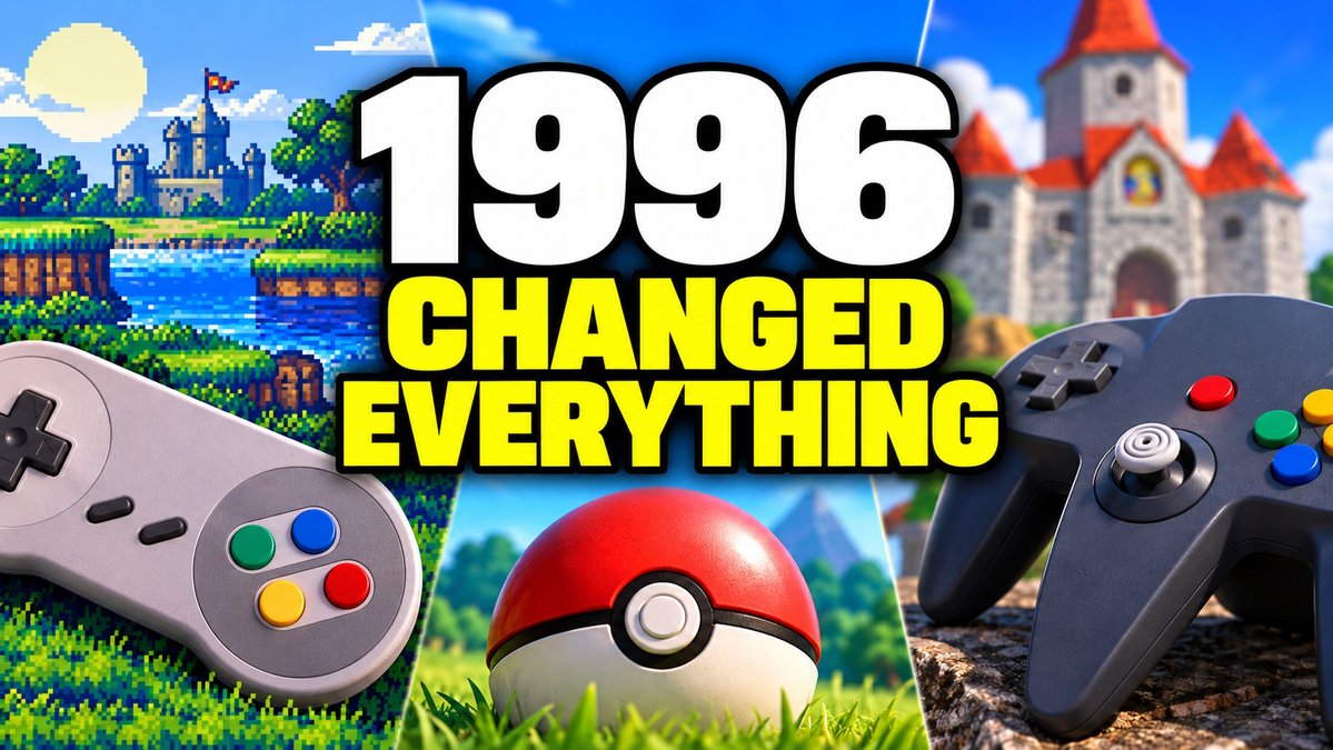 FullyDocked's tweet photo. 1996 was a huge year for Nintendo.

Pokémon arrived in Japan, the Nintendo 64 launched, Super Mario 64 helped redefine 3D gaming, and the SNES was still producing major releases at the same time.

My new Fully Docked video looks back at the year Nintendo changed everything.

👇 Full video in the reply below.