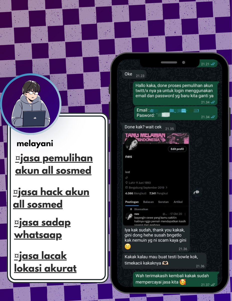 caandyui's tweet photo. Bantuan Jasa pulihkan akun &amp; hapus akun

MELAYANI 📝

❄️pemulihan akun
- instagram, tiktok, whatsapp, line, facebook, x, gmail, tele dll

❄️hapus akun
- facebook, tiktok, instagram, line, whatsapp, twitt / x, dan lainnya

❄️Sadap Wa, hack akun, lacak lokasi? Order? Ke Wa di bio https://t.co/AHAtDz50ux