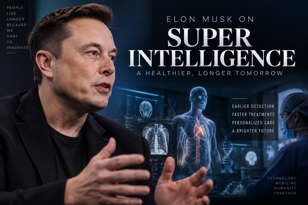 GuntherEagleman's tweet photo. Elon Musk made a powerful point today about what Super Intelligence could mean for medicine.

We’re talking about detecting diseases earlier, analyzing scans faster, discovering new drugs in a fraction of the time, and giving doctors better information before they ever make a decision.

Imagine catching cancer before symptoms even appear.

Imagine treatments designed around your specific biology.

Elon’s point is simple: Super Intelligence could help doctors see patterns no human being could possibly process alone.

The biggest breakthrough from this technology may not be another app or chatbot.

It may be millions of people living longer because Super Intelligence helped medicine find answers faster.