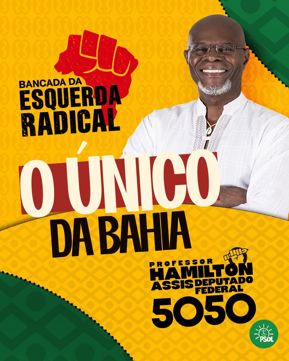 teixeiracds's tweet photo. Se você vota na #Bahia e quer mudanças radicais no interior, litoral e grande Salvador; vote 5050 Professor Hamilton Assis!
📸 @hamiltonpsol
#Salvador #Jequié #Jacobina #FeiraDeSantana #LauroDeFreitas #Ilhéus #Camaçari #LuizEduardoMagalhães #VitóriaDaConquista #EsquerdaRadical https://t.co/Pfu9XV2veR