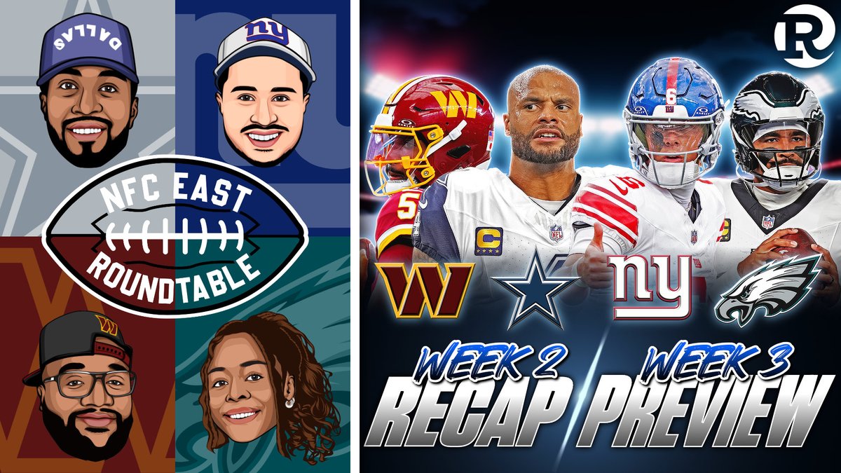NFCE_Roundtable's tweet photo. LIVE NOW: 🚨NFC East Roundtable is live on YouTube!🚨

🎙️ Hosts:
@Rio_Robinson91 #RaiseHail     
@Symone_Stanley #FlyEaglesFly     
@jtuck151 #DallasCowboys     
@KidBlueRB27 #NYGiants

Link below⬇️
https://t.co/IhM0aIYFSR https://t.co/OJnI5GGl70