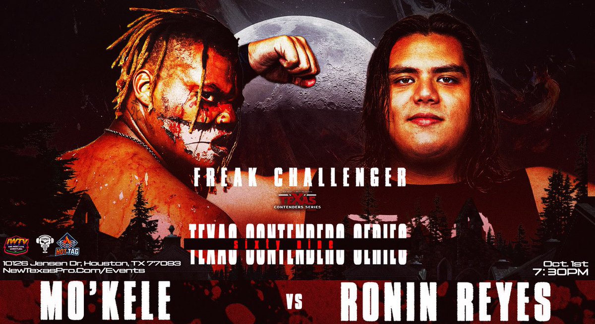 texascontenders's tweet photo. ❗️MATCH ANNOUNCEMENT❗️
Freak Challenge:
@Freak_Demon_Mo v @RoninReyesPro
Live on @indiewrestling & YouTube
Presented by @HPCBadGuys
#TCS69 • 10/1 • 7:30PM
Houston Premier Arena
🎟️: https://t.co/5q9PT7aDah https://t.co/ITHfQPxNh5