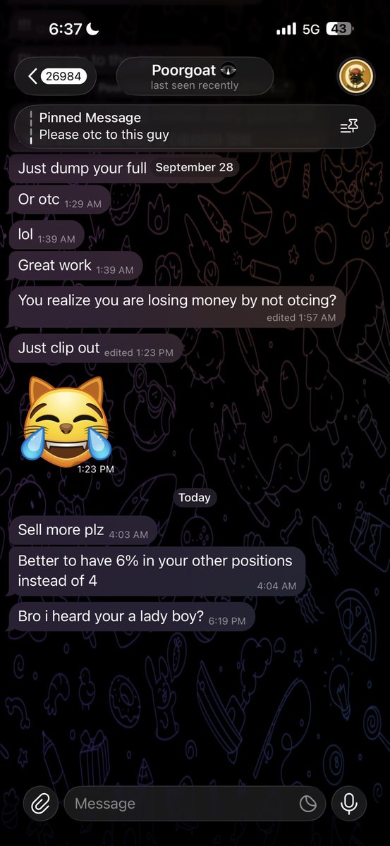 Aurelius0121's tweet photo. This is getting out of hand.

I’m realising some profit of $CATE on the open market because I bought around $500k worth with my own money. Nobody gave me anything for free, and for days @PoorGoat_ has been turning his community against me over this.

It’s my money. I can do whatever I want with my position.

If someone buys a token, they also have every right to sell it.

I’m already taking heat even though I’m selling in small $3k to $5k clips specifically to avoid damaging the chart too much.

So what happens when @poorgoat and the others eventually sell?

Just because someone is not selling publicly right now does not mean they never will. Do you really think everyone is here just for the glory?

People need to be realistic. Buying and selling is part of the market.