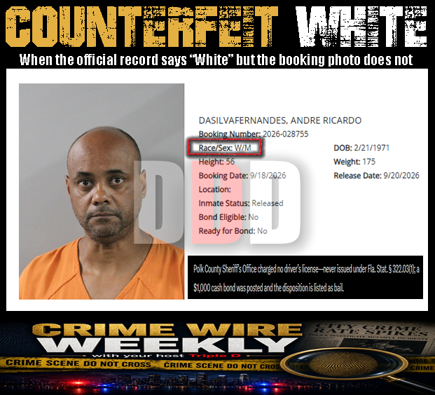 thetripledshow's tweet photo. COUNTERFEIT WHITE

DASILVAFERNANDES, ANDRE RICARDO
Booking Number: 2026-028755
Race/Sex: W/M
DOB: 2/21/1971
Height: 56
Weight: 175
Booking Date: 9/18/2026
Release Date: 9/20/2026
Inmate Status: Released
Bond Eligible: No
Ready for Bond: No

Polk County Sheriff’s Office charged no driver’s license—never issued under Fla. Stat. § 322.03(1); a $1,000 cash bond was posted and the disposition is listed as bail.