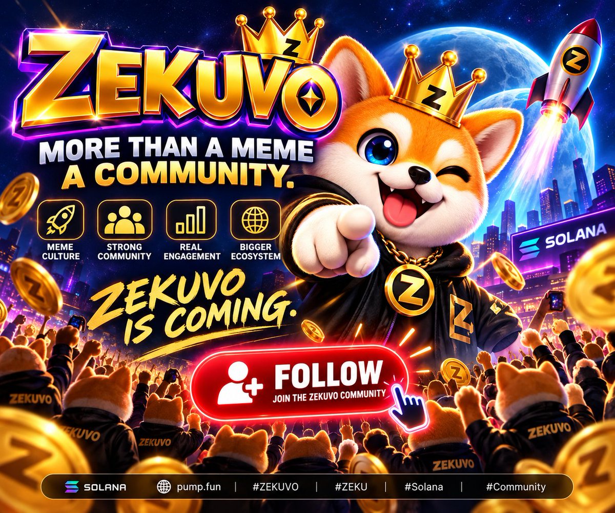 Zekuvo's tweet photo. 👑 ZEKUVO IS HERE.
More than a meme. A community. 🐕🚀
Meme culture. Community. Real engagement.
We’re building ZEKUVO step by step on Solana. ⚡
🚀 ZEKUVO IS COMING.
Follow @Zekuvo and join the community before the next chapter begins. 👑
🟣 $ZEKU
🌐 Solana
Follow. Join. Build with us.
#ZEKUVO #ZEKU #Solana #Memecoin #Crypto #Community