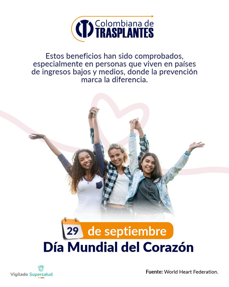 coltrasplantes's tweet photo. La prevención es esencial para mantener un corazón saludable y reducir el riesgo de enfermedades cardíacas a lo largo de la vida. En el Día Mundial del Corazón, hacemos un llamado al cuidado de este órgano vital.

#DíaMundialDelCorazón #EnfermedadesDelCorazón #CorazonesSanos #IPS https://t.co/Z6jjYJ5iRO