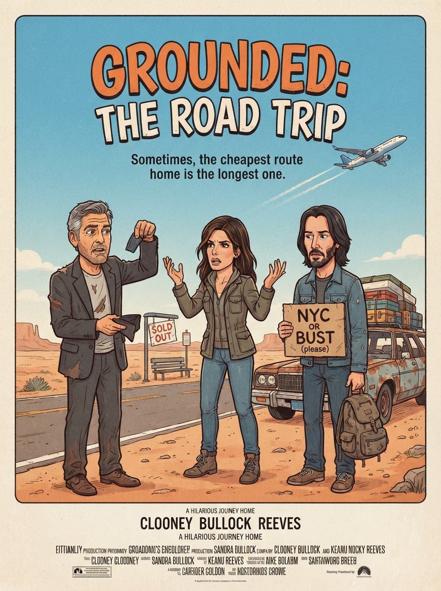 MrMovieArtist's tweet photo. #Ai #AiArt #Concept #Poster #Movie #Grounded #TheRoadTrip #SandraBullock #GeorgeClooney #KeanuReeves #CheapestRoute #Home #SoldOut #Airplane https://t.co/TwjgYxwBCW