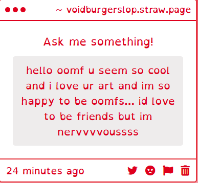 7spawn's tweet photo. AW AW HI OOMF PLEASE FEEL FREE TO MESSAGE / TALK TO ME WHENEVER!!!!!! im literally just a weirdo college student i will NAWT bite i swear on my life if anything im scared u guys will /silly I LOVE MAKING FRIENDS PLEASE BE FREIDNSWIHT ME IM SO NORMAL AND SANE AND NORMAL AND https://t.co/QxMbq8Th8Y
