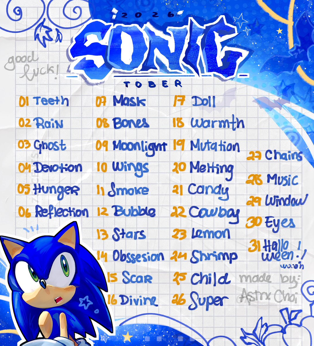 astrxchoi's tweet photo. WAKE UP EVERYONE, A NEW #SONICTOBER LIST JUST DROPPED!! 🗣️🗣️

I’m so excited to see your entries this year!! I originally made this list for myself, but I thought it would be fun to share it in case anyone else wants to join me + https://t.co/rHIVX3JsBk