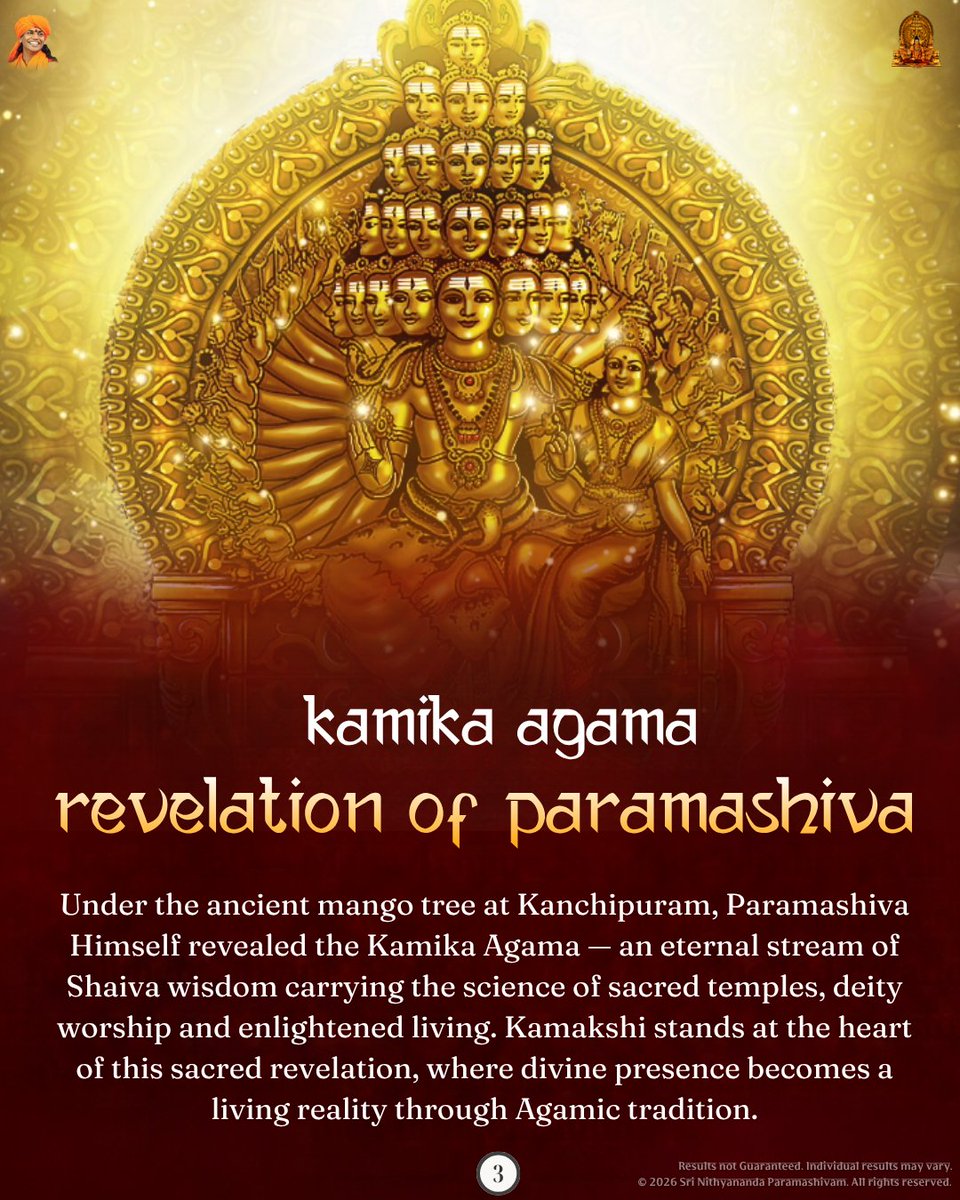 SriNithyananda's tweet photo. 🌺 NAVARATRI DAY 3 | DEVI KAMAKSHI 🌺

Maha Tripura Sundari — The Mother of Fulfillment

Devi Kamakshi’s grace transforms restless seeking into completion, awakening divine fulfillment, protection, and enlightened creation.

#Navaratri2026 #DeviKamakshi #MahaTripuraSundari #KAILASA