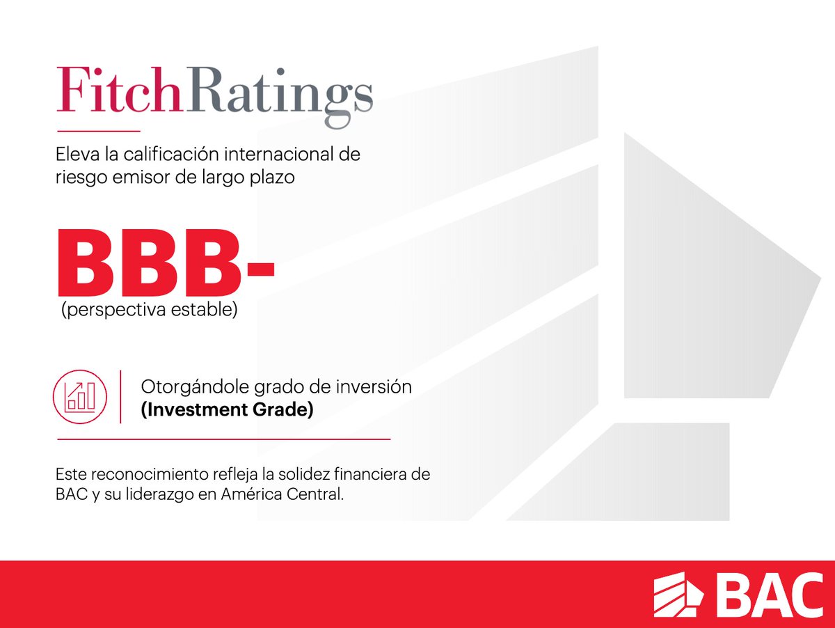 tgustahn's tweet photo. BAC alcanza grado de inversión con calificación de Fitch Ratings.
Nota completa  👇
https://t.co/ORJjXZNgnZ

#BACCredomatic #Inversión #Calificación #Fitch https://t.co/ULVmu5clEA