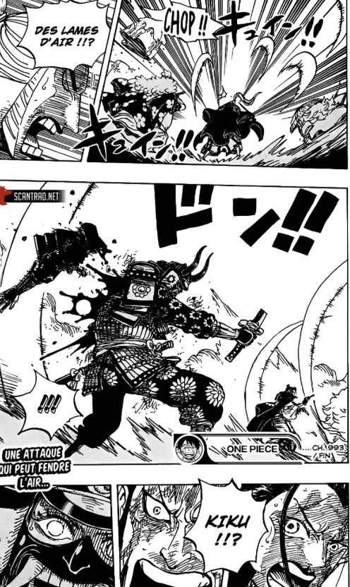 KN95140's tweet photo. @Enma___Jr Donc ils peuvent tous infliger des dégâts à kaido , mais ils peuvent pas blesser zoro ?MDR . Invisible de quoi ? Ils voient les lames d’air,  kiku a choisi de parer(par manque de temps pour esquiver ou par surestimation de sa force qu’importe), donc la lame l’a eu c’est tt https://t.co/CktvRgLukZ