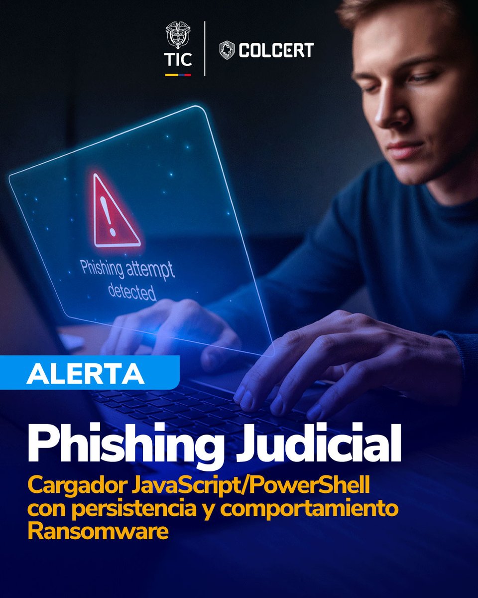 colCERT's tweet photo. Una falsa citación judicial puede ser la puerta de entrada a una amenaza.🔔El #ColCERT emite #AlertaDeSeguridad de campaña activa de phishing que distribuye archivos maliciosos y busca mantener presencia en equipos afectados. Conoce las recomendaciones:👉
https://t.co/a9TVMF1rxY https://t.co/VrkBmAyJS3