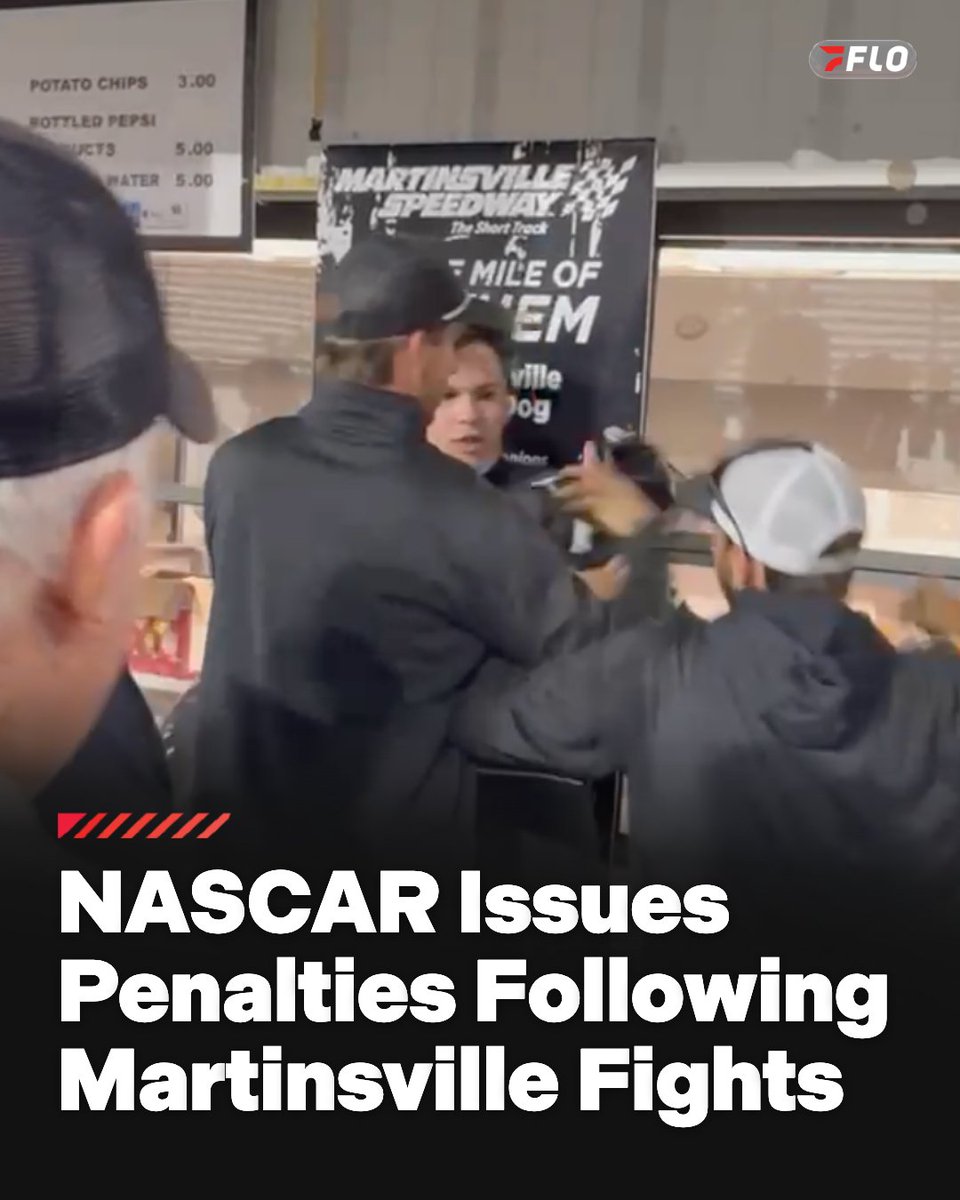FloRacing's tweet photo. 𝐍𝐄𝐖𝐒: #NASCAR has suspended team owner Chad Bryant and crew member Steven Civatarese indefinitely, as well as for the 2027 #VSCU300, for their roles in Saturday's post-race altercation with driver @CoreyHeim at @MartinsvilleSwy. https://t.co/7EIaX9ukOp