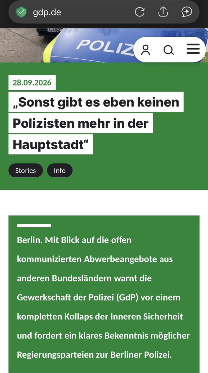 NureinGedanke76's tweet photo. 🚨 Bemerkenswerter Hilferuf der GdP Berlin🚨
Nach dem #Wahlsieg der Linken warnt Gewerkschaft vor möglichen Kollaps der Inneren #Sicherheit und kritisiert den Umgang mit der Berliner #Polizei.
„Sonst gibt es eben keinen Polizisten mehr in der Hauptstadt.“
https://t.co/EugshljL7N https://t.co/QjvLQraLga