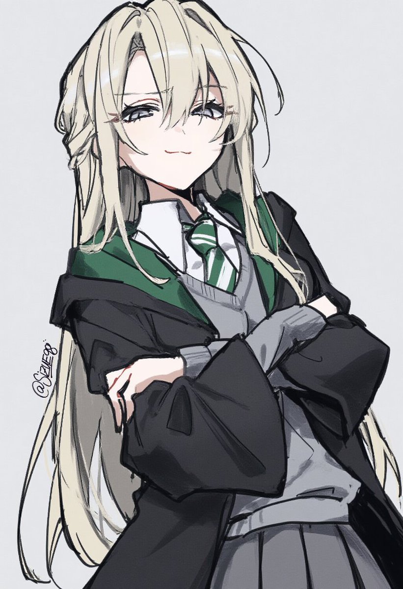 sizue98's tweet photo. 「どう、ポッター？ ウィーズリーに負けた気分は？」

「あら……どうやら、痛いところを突いちゃったみたいね。」

――『ハリー・ポッターと不死鳥の騎士団』

“Tell me, how does it feel being second-best to Weasley, Potter?”

“I seem to have touched a nerve.”

— Harry Potter and the Order of the Phoenix

#FemMalfoy　#DracoMalfoy
------------------------------------------------------
おはようございます。
これから満員電車に揉まれてきます……>_<"
他の方が作ったキャラクターを描く経験がほとんどないので、その点はどうかご容赦ください……。

Good morning!
Time to squeeze myself onto a packed commuter train... >_<"
I don't have much experience drawing characters created by other people, so please bear with me if I don't get everything quite right. 😅

こういうちょっと悪そうな雰囲気の美人キャラも好きなんですけど、少し高飛車で自信満々なお嬢様系もいいな……と思い始めてます。

前にも少し話したことがありますが、私は昔から人の顔を見分けたり、顔の特徴を覚えたりするのがあまり得意ではありません。
そのせいなのか、決まったキャラクターの特徴や「その子らしさ」を掴んで、毎回同じように再現するのもかなり苦手です。
だから私の絵は、その場で思いついたキャラを落書きして、そのまま一度きりの登場で終わることが多いんですよね。
以前「あなたのキャラって、一度しか登場しない子が多いよね？」と言われたことがありますが、たぶんこれも理由の一つです。

版権キャラや、設定のしっかり決まったキャラ、他の方のOCをあまり描かないのも同じ理由です。
特徴をちゃんと拾って「その子らしさ」を再現するのが、私には結構難しくて……。
以前、他の方とお互いのOCを描く機会があった時も、自分には交換に出せるような「看板娘」がいないことに気づいて、ちょっと悲しくなりました。

顔を覚えるのが苦手
→ キャラクターの特徴を固定するのも苦手
→ 毎回ランダムな子を落書きする
→ 固定キャラが育たない
……たぶん、ずっとこんな感じです。😅

------------------------------------------------------

I do like beautiful characters with a slightly wicked or mischievous vibe, but lately I've been thinking that a proud, confident young-lady type might be pretty nice too.

I've mentioned this before, but I've always had some difficulty recognizing faces and remembering people's facial features. Maybe that's part of the reason I also struggle with capturing the defining features of a character and consistently reproducing what makes them feel like the same person every time I draw them.

That's probably why so many of my characters are just random girls I come up with while doodling, only to never appear again afterward.

Someone once asked me, "Do your characters only appear once?" And... honestly, this is probably one of the reasons why. 😅

It's also why I don't draw established characters, characters with very strongly defined designs, or other people's OCs very often. Capturing all those little details and, more importantly, the essence of what makes that character them can be surprisingly difficult for me.

There was also a time when I was invited to do an OC art exchange with someone. That was when I realized I didn't really have a signature girl of my own to offer in return—a recurring character who could represent me.

I was actually pretty sad about that.

So I guess it goes something like this:

I'm bad at recognizing and remembering faces in real life
→ I have trouble keeping a character's defining features consistent
→ I end up doodling random characters instead
→ those characters usually only appear once
→ and I never really develop a recurring signature character of my own.
...I think that's basically been my creative process all along. 😅