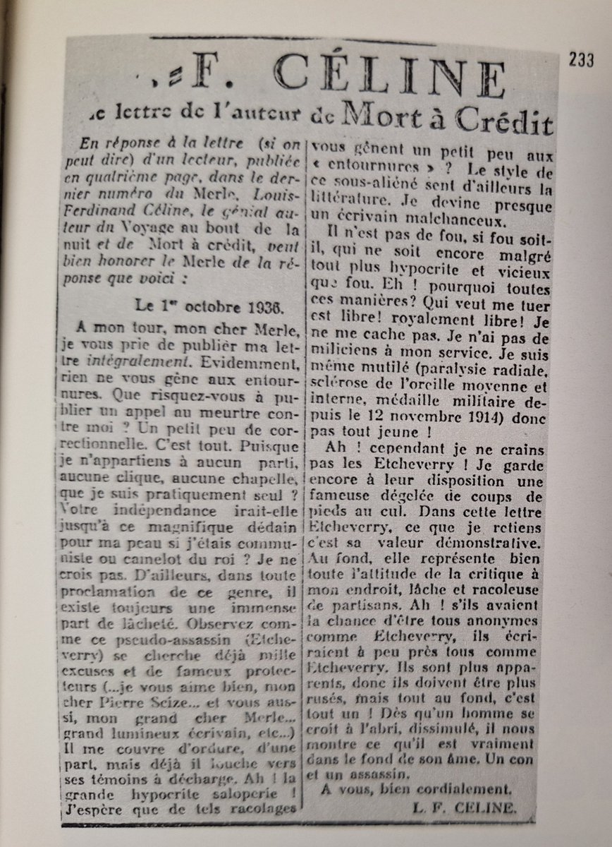 apbmsud's tweet photo. « Dès qu'un homme se croit à l'abri, dissimulé, il nous montre ce qu'il est vraiment dans le fond de son âme. Un con et un assassin. »

Louis-Ferdinand Céline, 1936. https://t.co/wlrzQKfotd