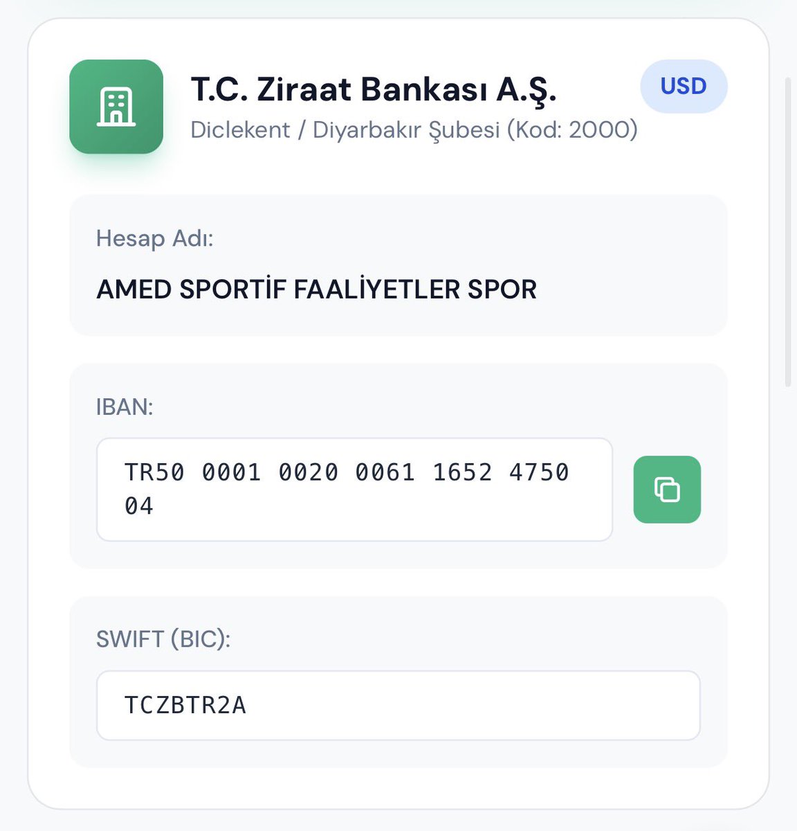 AmdSF21's tweet photo. Amedspor’un Resmi web sitesinde olan hesap numaraları yalnızca bunlardır TRY,EUR,USD,GBP başka hesaplara itibar etmeyiniz @amedskofficial https://t.co/aD6cIyNl9L