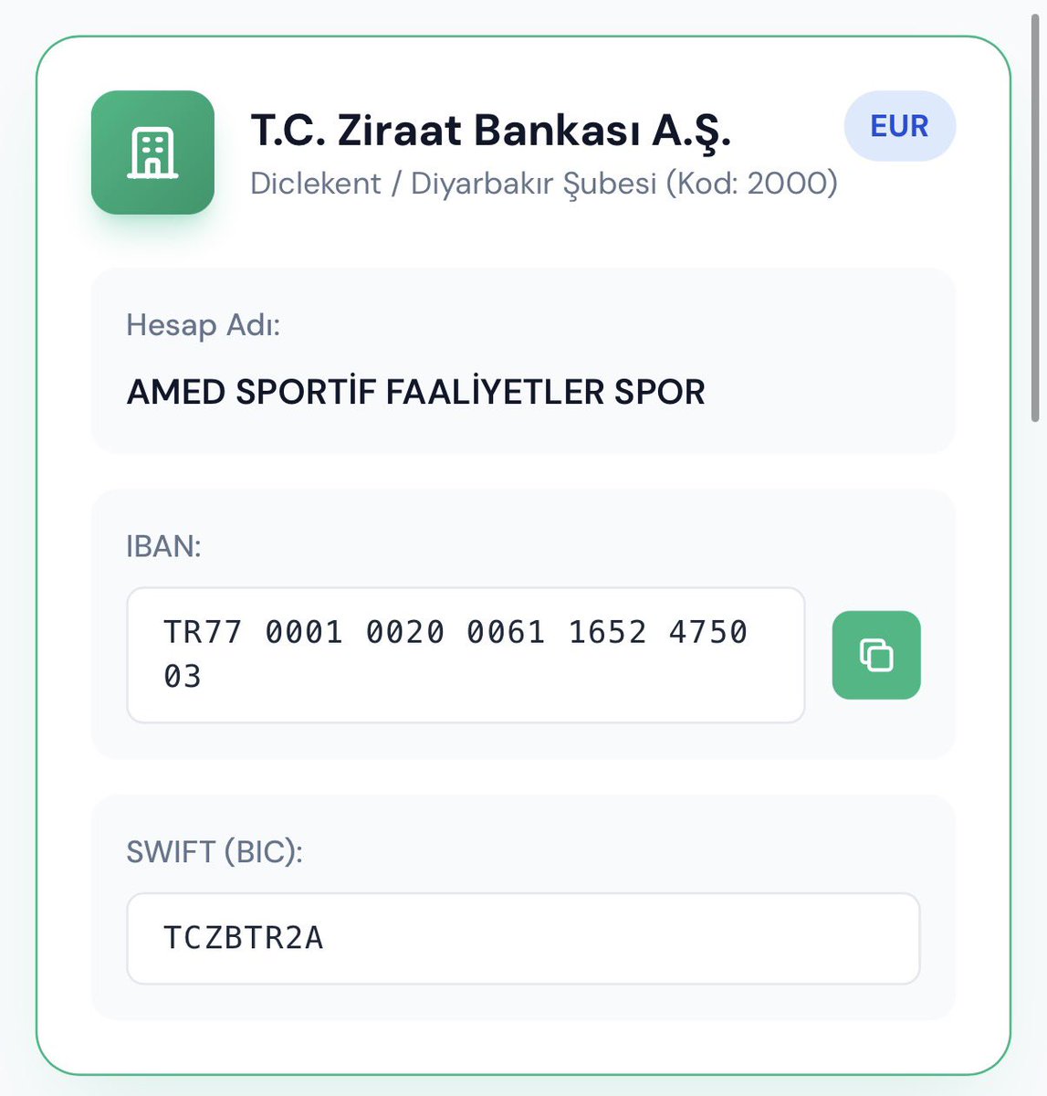 AmdSF21's tweet photo. Amedspor’un Resmi web sitesinde olan hesap numaraları yalnızca bunlardır TRY,EUR,USD,GBP başka hesaplara itibar etmeyiniz @amedskofficial https://t.co/aD6cIyNl9L