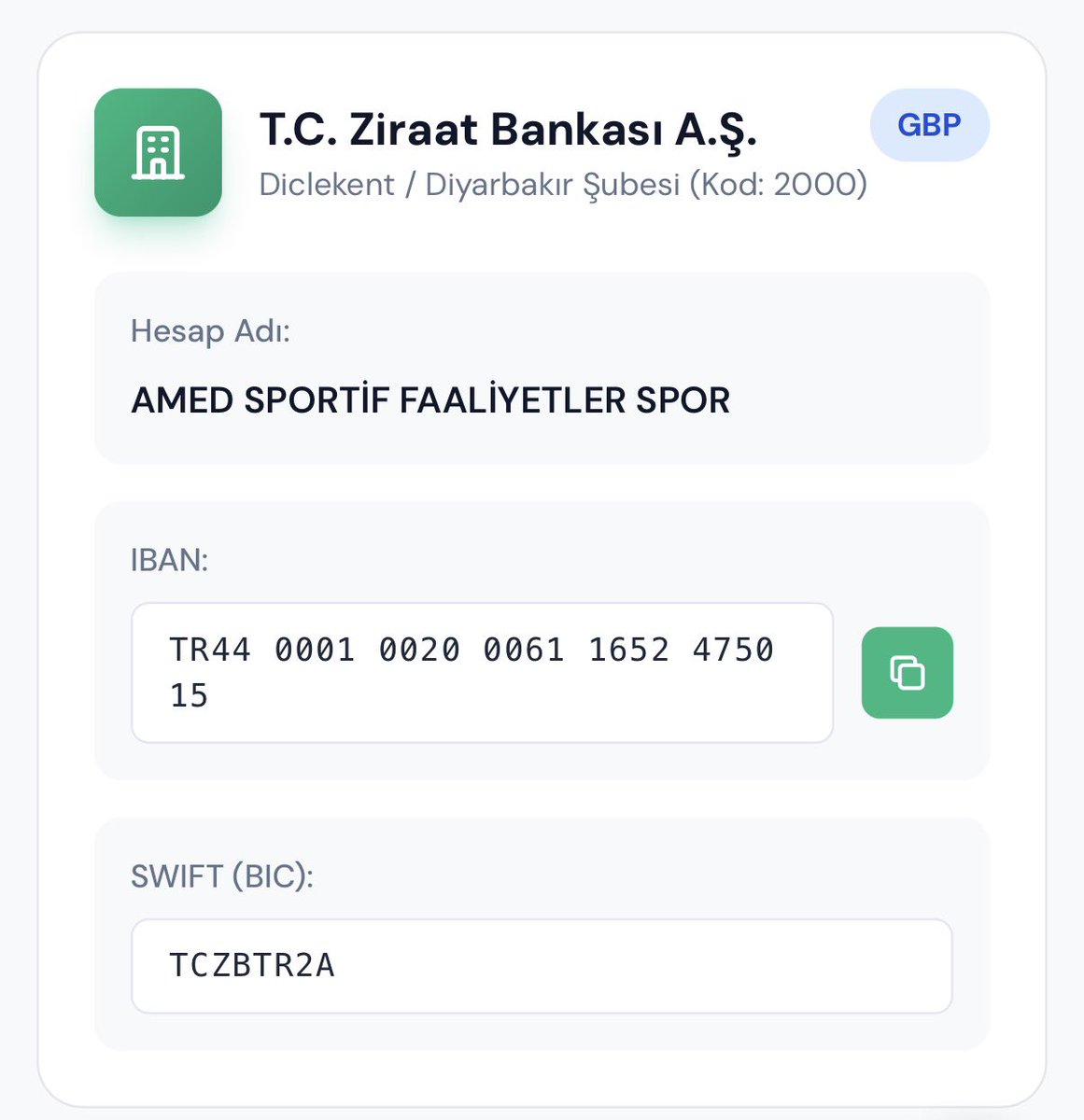 AmdSF21's tweet photo. Amedspor’un Resmi web sitesinde olan hesap numaraları yalnızca bunlardır TRY,EUR,USD,GBP başka hesaplara itibar etmeyiniz @amedskofficial https://t.co/aD6cIyNl9L