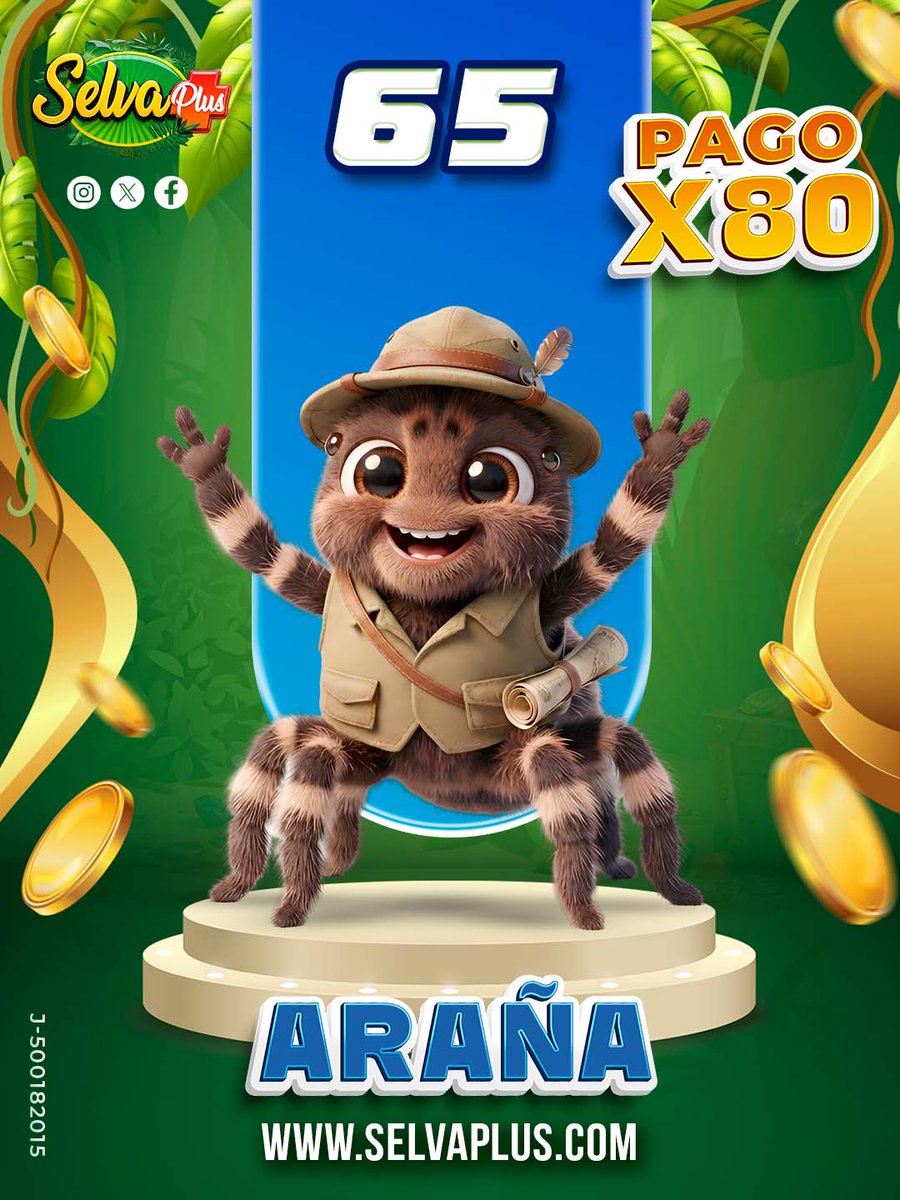 SelvaPlus's tweet photo. ¡El animalito millonario llegó rugiendo fuerte! 🐾💰

📅 Hoy es: Martes, 29 Sept 2026
⏰ Hora del sorteo: 06:15 PM
🥇 Animalito ganador: 65 Araña

🌴 ¡La selva está celebrando! ¿Eras tú quien confió en el animalito ganador? https://t.co/oSa0OPz06W