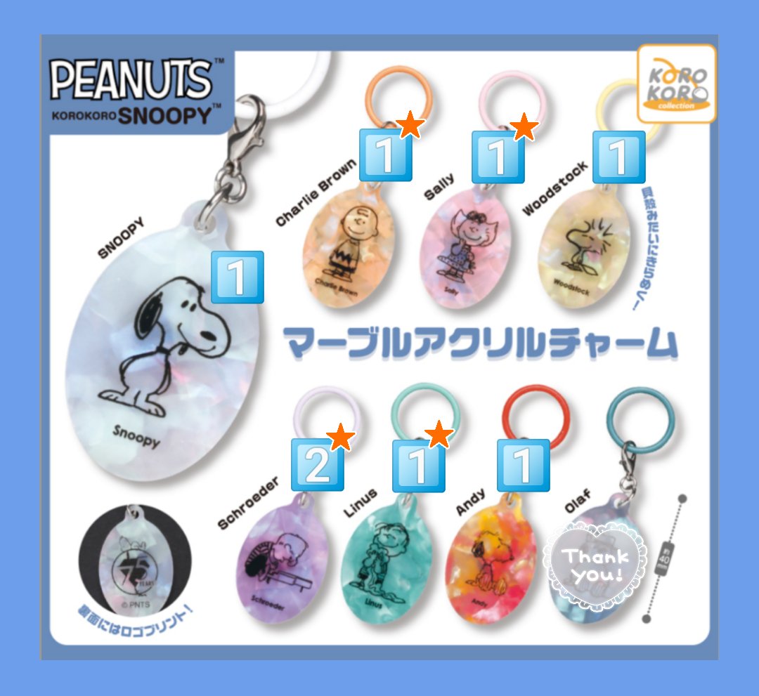 Aug_blue69's tweet photo. 【交換・譲渡】

SNOOPY
スヌーピー
オーロラアクリルチャーム
めじるしアクセサリー

譲→
Charlie Brown
Sally
Woodstock
Schroeder
Linus
Andy

求→
300円＋送料
異種 ガチャ

異種は定価同額程度
譲渡は★含む
FFさま、まとめての方を優先
郵送取引 https://t.co/tXd402cIwe