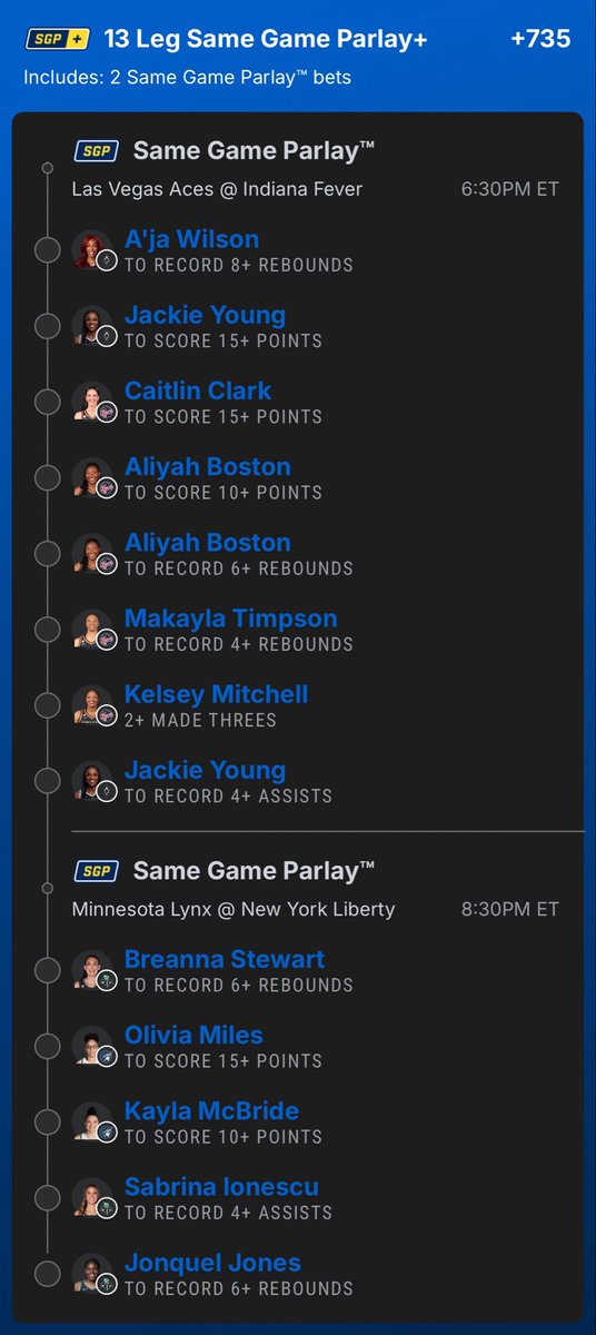 ZGainzParlays's tweet photo. 🚨WNBA Play of the Day🚨

I used the boost on this 

https://t.co/VV8SiwhtuZ https://t.co/NNqrKLXGMP
