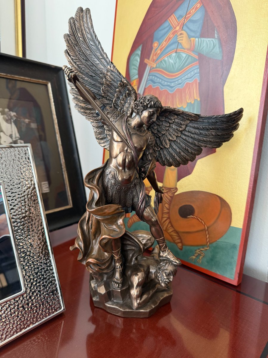 SBA_Kelly's tweet photo. Saint Michael Archangel, defend us in battle, be our protection against the wickedness and snares of the devil; may God rebuke him, we humbly pray; and do thou, O Prince of the heavenly host, by the power of God, cast into hell Satan and all the evil spirits who prowl through the world seeking the ruin of souls. Amen.

Happy Michaelmas!
