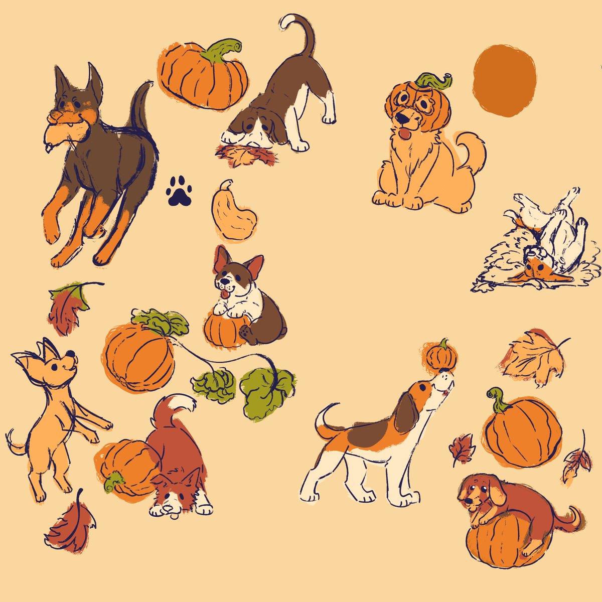 wolffireart's tweet photo. eheheh i love drawing puppies. making a fall pattern! 
#surfacepatterndesign #digitalart #art #sketch https://t.co/0Ae4wTzK8H