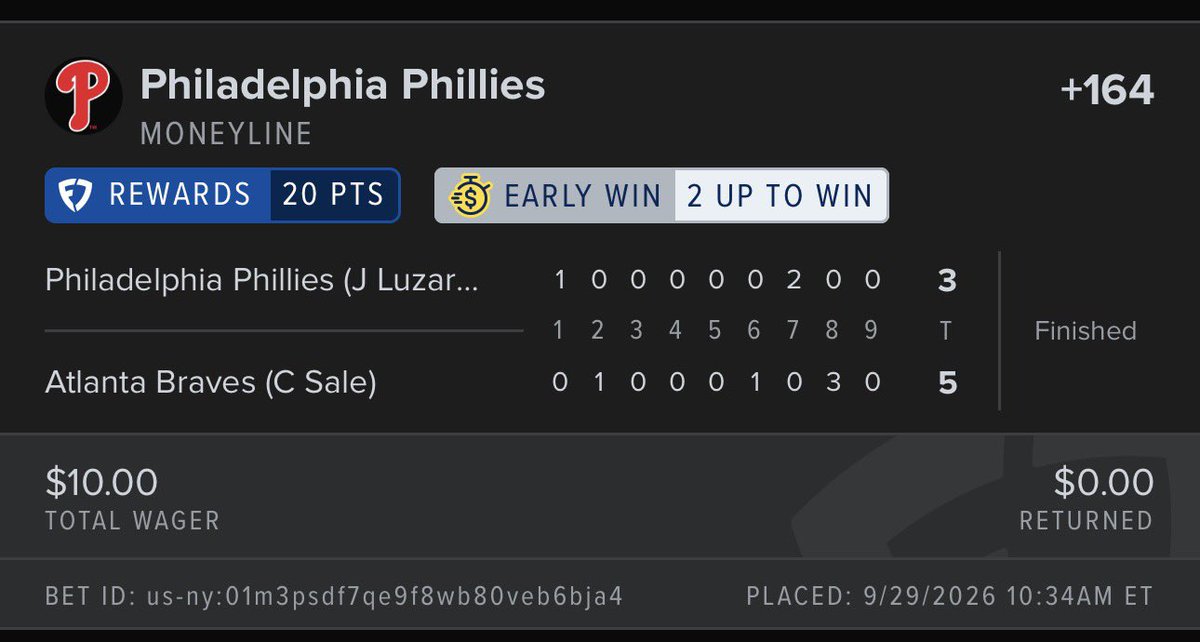 mchill600's tweet photo. @FanDuel i bet phillies with up by 2 promotion and you marked it as loss. your support does not understand promo - help https://t.co/OZpnIeZrlV