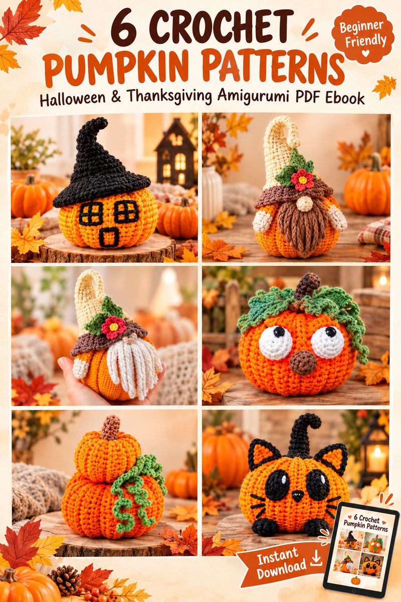 WorldCup26xHub's tweet photo. 🎃Discover 6 Cute Crochet Pumpkin Patterns Gnome, Witch Pumpkin, Cat Pumpkin | Fall Amigurumi

👉 Get the patterns https://t.co/sULPTzaMEQ

#Crochet #CrochetPatterns #PumpkinCrochet #FallCrafts #Amigurumi #DIY #Handmade #HalloweenCrafts https://t.co/l2Se3iPRri