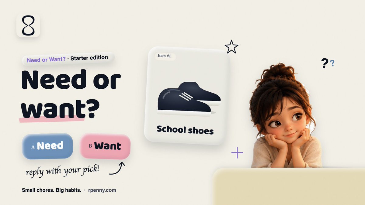 rpenny_world's tweet photo. Need or want: school shoes? 🎯 Asaan sawaal… ya nahi? Reply with your answer, then ask your kid the same at dinner tonight. #MoneyDiaries #Rpenny https://t.co/PJUgRyFSHj