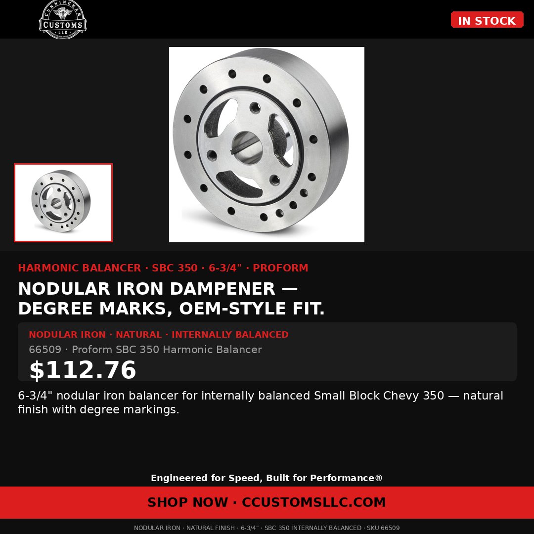 ccustomsllc17's tweet photo. SBC 350 dampener — 6-3/4" nodular iron, degree marks.
Proform harmonic balancer — natural finish for internally balanced Small Block Chevy 350 (66509).
Shop it: https://t.co/W4lkl2u3uC
#classiccars #Proform #smallblock
Engineered for Speed, Built for Performance® https://t.co/MokC9h8mKA