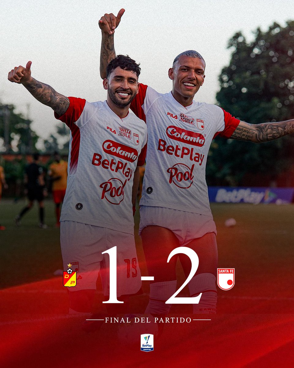 SantaFe's tweet photo. ⏱️90+’ ¡Termina el partido 🫡! Triunfo para el León que regresa con los 3 puntos a Bogotá 🦁

Dep. Pereira 1-2 Santa Fe 🇮🇩

Fecha 3 ⚽️ Liga BetPlay Dimayor https://t.co/UG22nQxmuX