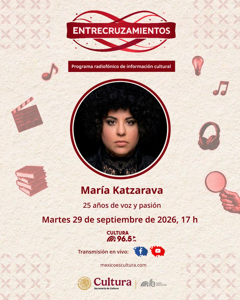 RadioEducacion's tweet photo. 🌟🎼 La soprano María Katzarava llega a #Entrecruzamientos para celebrar 25 años de trayectoria.

 Conoce su vida en la música, sus escenarios, proyectos, géneros y el Studio Katzarava.

📅 29 de septiembre 
🕘 17 h
📻#Cultura965FM https://t.co/K2XBH1mqkg