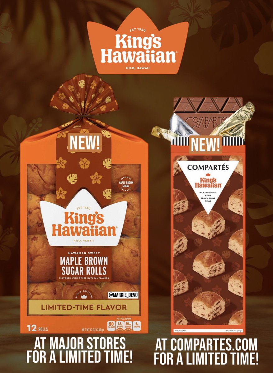 markie_devo's tweet photo. The both of these tickle my fancy!🥹🍞

New King’s Hawaiian Maple Brown Sugar Rolls and Compartés Maple Brown Sugar Rolls bar.

The King’s Hawaiian x Compartés Maple Brown Sugar Rolls bar features Pieces of maple brown sugar sweet roll folded into creamy milk chocolate, buttery and golden.

🛒Find the rolls at major stores that carry the brand for a limited-time.
📲The bar can be found at https://t.co/Owmt1qnHCZ for a limited-time.

(News/Image::King’s Hawaiian, Compartés)

Thoughts👇🏻