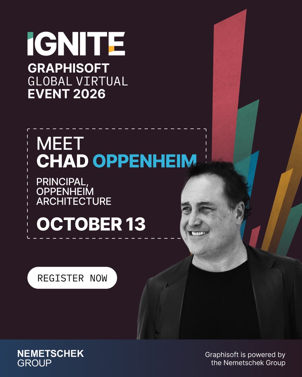 GRAPHISOFT's tweet photo. Meet Chad Oppenheim, principal at Oppenheim Architecture, one of our longest Archicad partnerships at 25+ years. Hear his story at Ignite - Graphisoft Global Virtual Event 2026, October 13. 

Register: https://t.co/6rbd6TwG9v https://t.co/nSW8Cy11vT