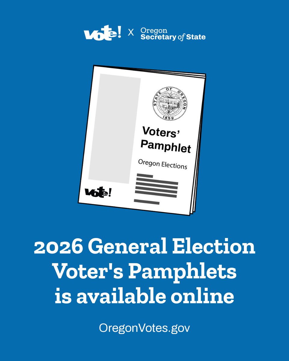 OregonElections's tweet photo. Oregon, the 2026 General Elections Voter's Pamphlet is now available to preview online at https://t.co/jyL0GA23bd. The Oregon Voters' Pamphlet is a source of information about candidates, measures, and voting rules. Printed pamphlets will be delivered between Oct. 7 and Oct. 9. https://t.co/JM0NnxePyo