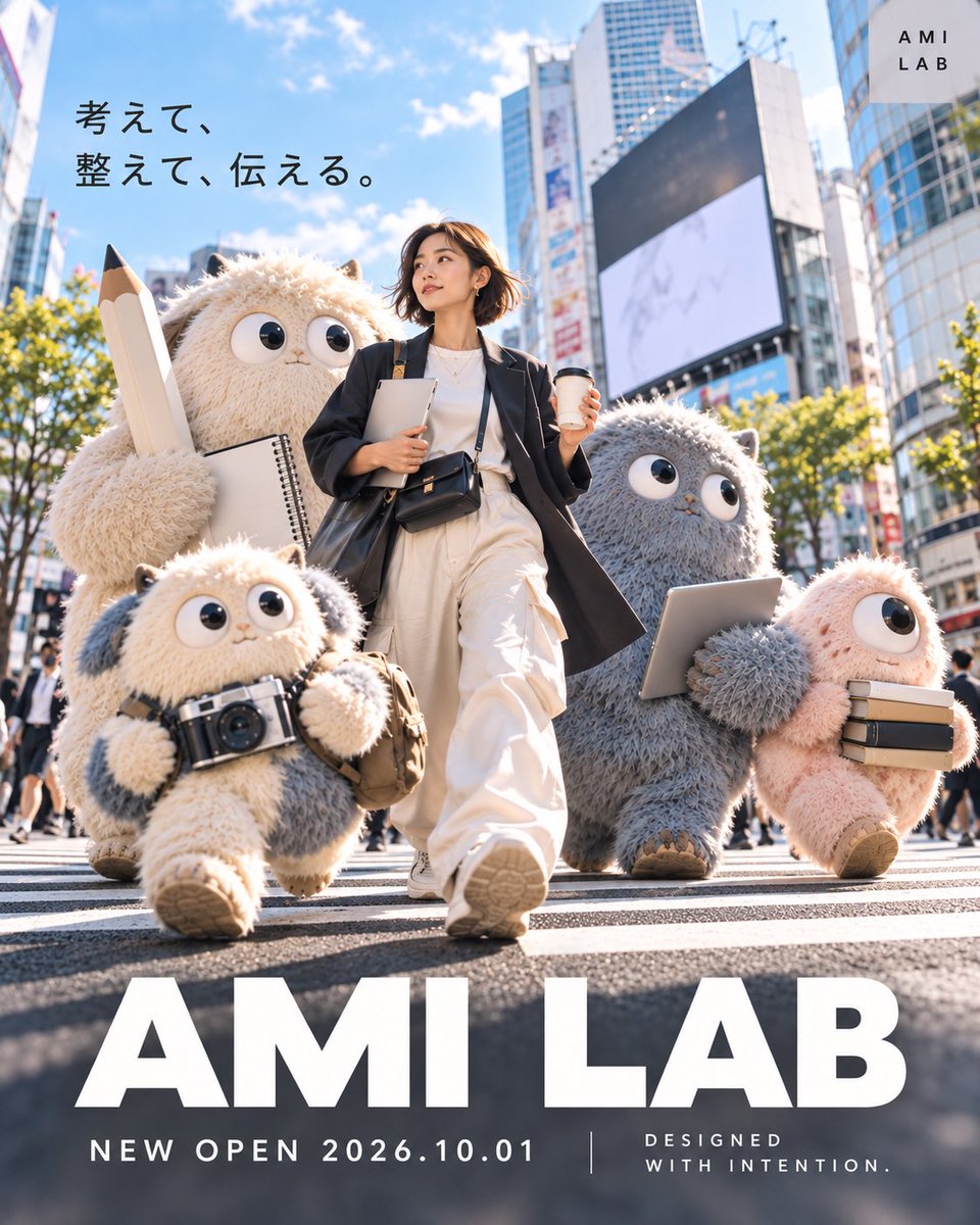 ami_amilab's tweet photo. 素敵なプロンプトお借りしました👾

せっかくなので、始動予告のポスターに！

明日、10月1日。
AMI LAB、始動します。

考えて、整えて、伝える。

#AMILAB #生成AI https://t.co/JQhiwbKUND