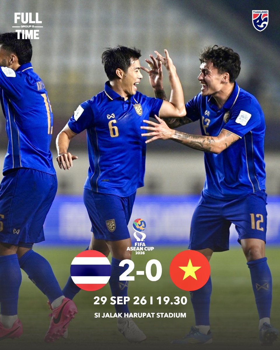sorrasin's tweet photo. ทีมชาติไทย อัด เวียดนาม 2 : 0 เข้าชิงฯ ศึก FIFA ASEAN CUP 2026
https://t.co/BVg9i5drYJ https://t.co/AwtK0pKvuM