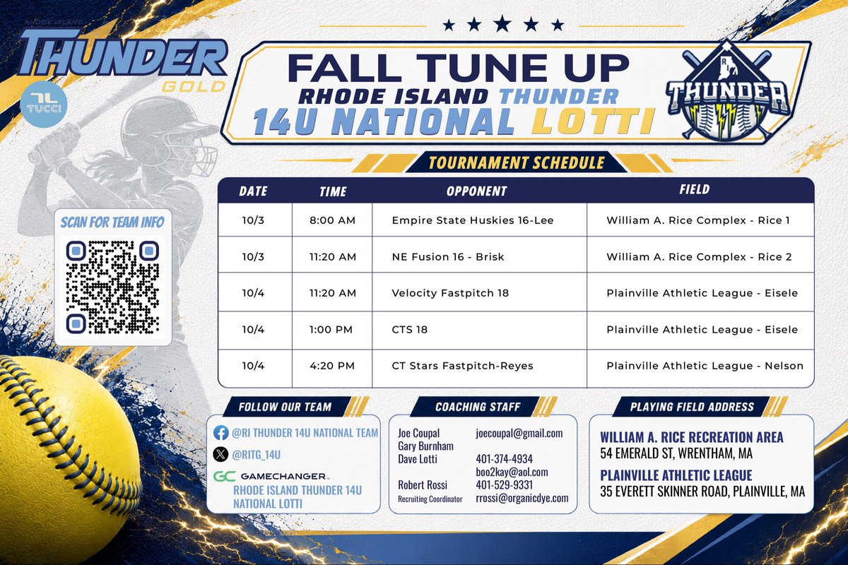 Alexissmeals3's tweet photo. Our first tournament of the fall season is here!  Our schedule is below ⬇️🥎🥎! I hope to see you there! #RIThunder! 
@jcoupal @thunderjam134 @BobRossiRITG @burnhambaseball @RITG_14u @SoftbalAmerica @ExtraInningSB @tagupSoftball @PrepSoftball @TopPreps @SunilSportsNews @SoftballDown