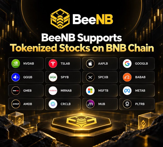 BeeNBLaunch's tweet photo. BeeNB Support Tokenized Stocks on BNB Chain Powered by @BeeNBLaunch

https://t.co/KErh07Do80 https://t.co/pFSlaaXfx0