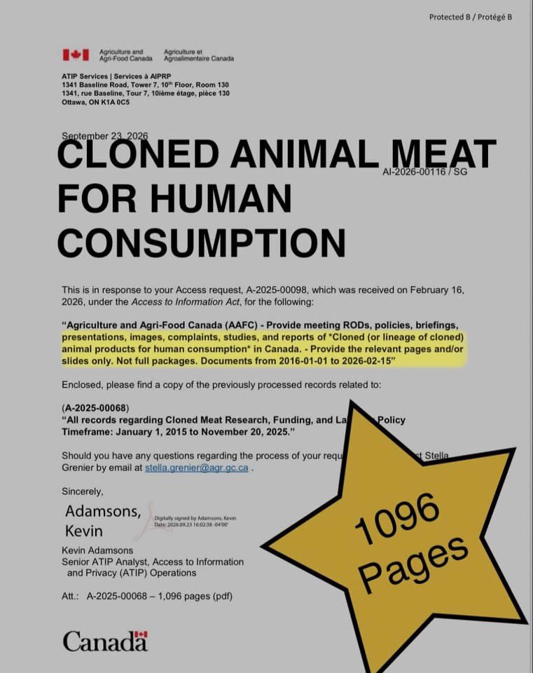 DanielGilr44222's tweet photo. Cloned animal meat in Canada 🇨🇦 
It’s probably already here in United States 🫪🤔💭 https://t.co/0ADnWVv0OF