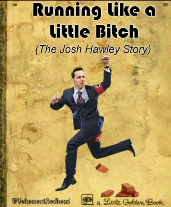 lobosgatos's tweet photo. I saw the video of Hawley running like a lil' bitch out of the Capitol after he gave them his Hitler fist. What a disgusting human. He gets paid by US! https://t.co/NCimt5U1FN