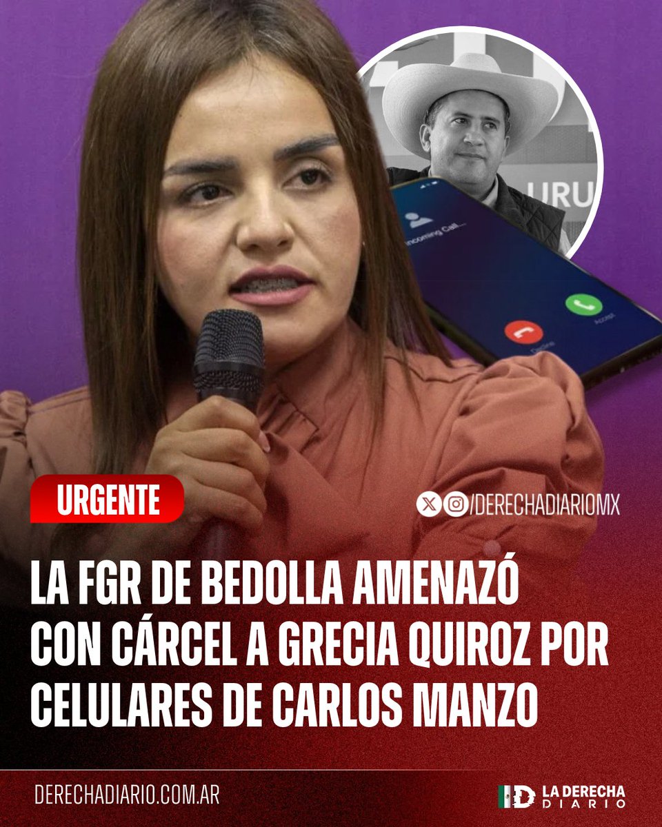 DerechaDiarioMX's tweet photo. 🚨🇲🇽 | URGENTE — PERSECUCIÓN: La FGE de Michoacán amenazó con cárcel a Grecia Quiroz si no entrega los celulares de su esposo asesinado por la negligencia del narcoestado, Carlos Manzo, exigiendo los dispositivos bajo el pretexto de peritajes para revisar el WhatsApp del exalcalde.