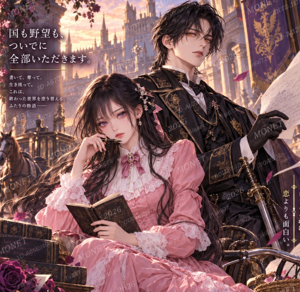 monemone879's tweet photo. 👑貧乏王国の次期女王と、⚔️野望の公子🪙
https://t.co/BRNrbp7dSW...

婚約破棄から始まる、王国再建・魔導金融ファンタジー。
暗黒王女と野望の公子は、滅びた王国も、自分たちの野望も、全部手に入れる。

#王女　#婚約破棄　#魔法　#金融　#公爵　#バディ　#コメディ https://t.co/GOmGV9AKJy