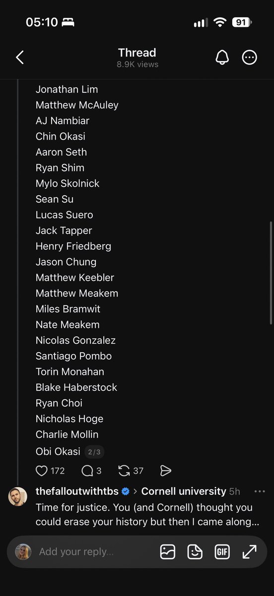 Lucehagley's tweet photo. Thank you to this person for finding ALL 57 of those 'men' if you can even call them that from the Chi Phi fraternity who turned a blind eye to Jane Doe being RAPED. Fuck you cornell for trying to keep these unknown. @Cornell you should be shut the fuck down you disgust me! https://t.co/1zfFESPohy