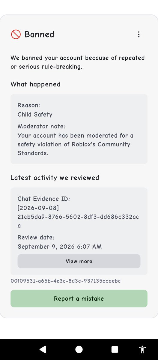GonerLCS's tweet photo. @iconsumepizza @Roblox @DavidBaszucki What a coincidence.

And I've already tried this way to appeal,but got not a singular response, and has been pulled to the "Violations &amp; Appeals" section where I cant even attach so much context and screenshots during that time.

And it turned into child safety. https://t.co/GR3jlh33UN