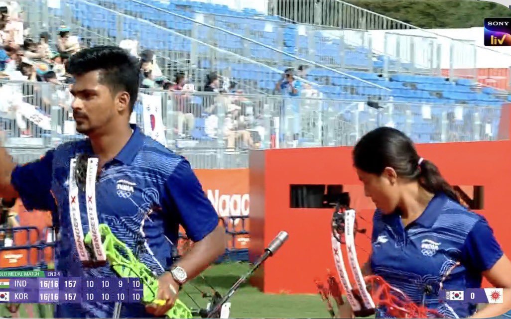 majja_ni_life_1's tweet photo. One more Gold for India this morning 🇮🇳🥳❤️for compound Mixed TEAM 🎯🔥

Chikitha &amp; Sahil - Went to shoot but you guys nailed it💥💥💥

Gold Medal 🥇 8th Gold medal 🥳

Within 24 hrs , India won 4 gold medal🇮🇳🇮🇳🇮🇳

#asiangames2026 #compoundmixedteam #indianarchery https://t.co/dc7pLPmBrm
